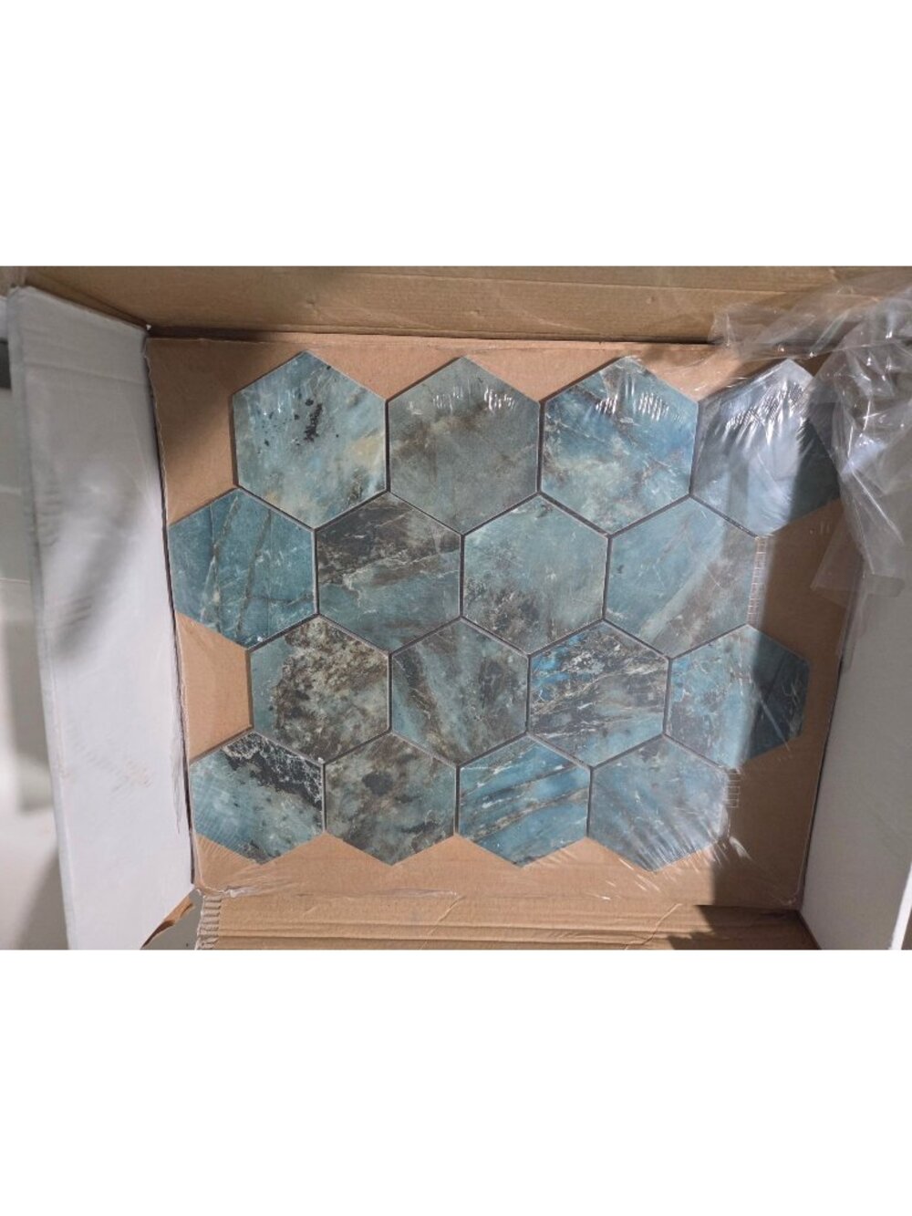 1 Tile Maximo Durable Tile With Hexagonal Shape & Blue Marble Finish Protected*N